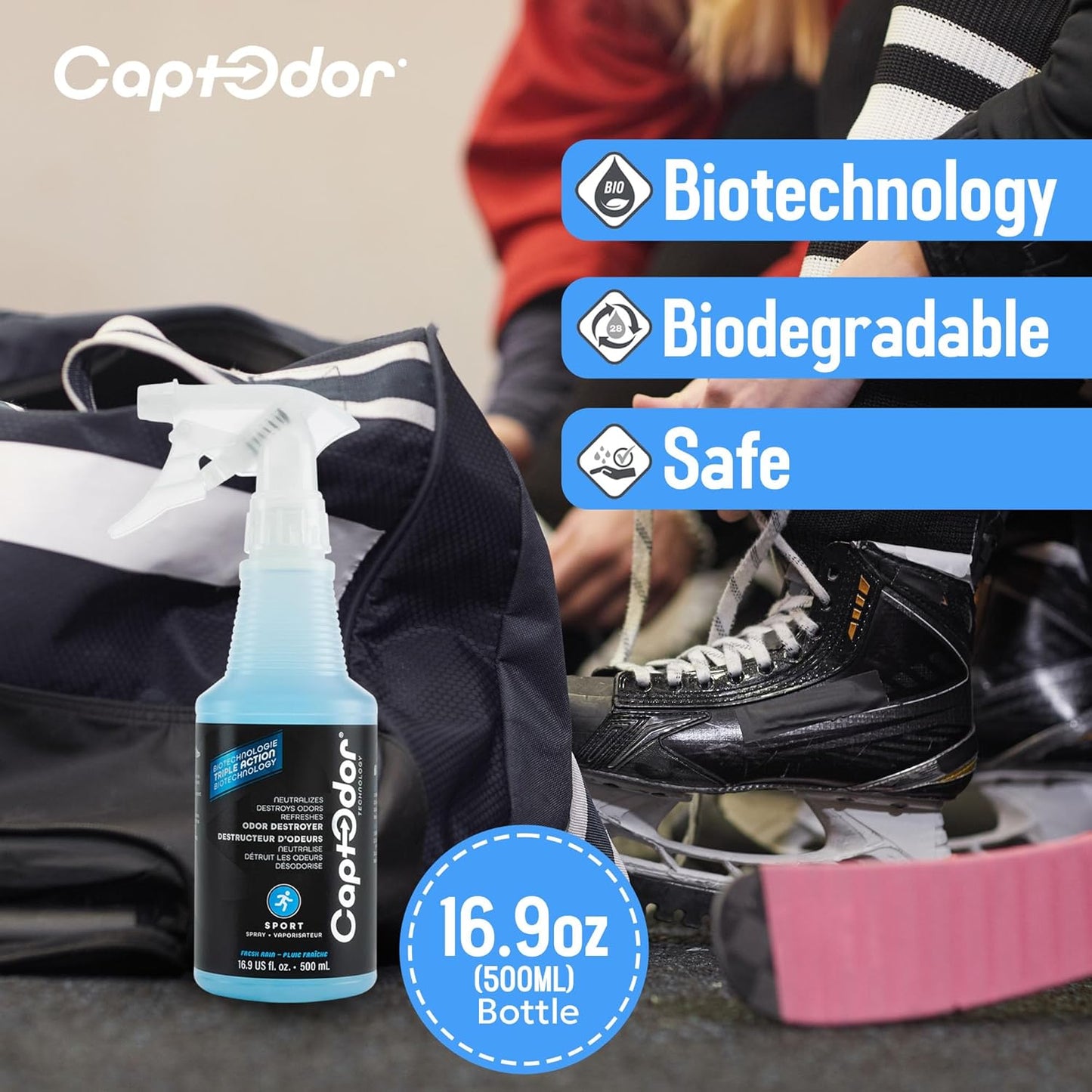 Sports Odor Destroyer Spray (1 x Bottle of 16.9oz / 500 ml), Sports Gear Odor Eliminator & Deodorizer Spray, Neutralizer & Refresher Spray For Protective Equipment, Sportswear & Outdoor Gear